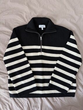 Striped Half-Zip Sweater - Black & white